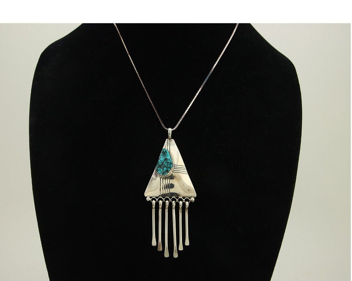 Navajo Necklace 925 Silver Natural Turquoise Artist Signed MT C.80's