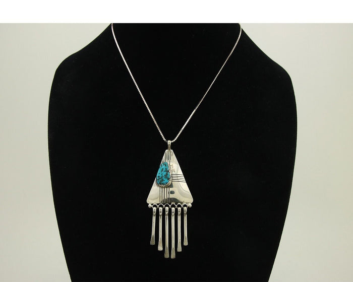 Navajo Necklace 925 Silver Natural Turquoise Artist Signed MT C.80's
