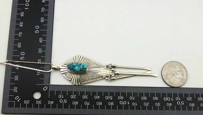 Navajo Necklace 925 Silver Natural Turquoise Artist Signed MT C.80's