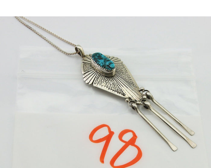 Navajo Necklace 925 Silver Natural Turquoise Artist Signed MT C.80's