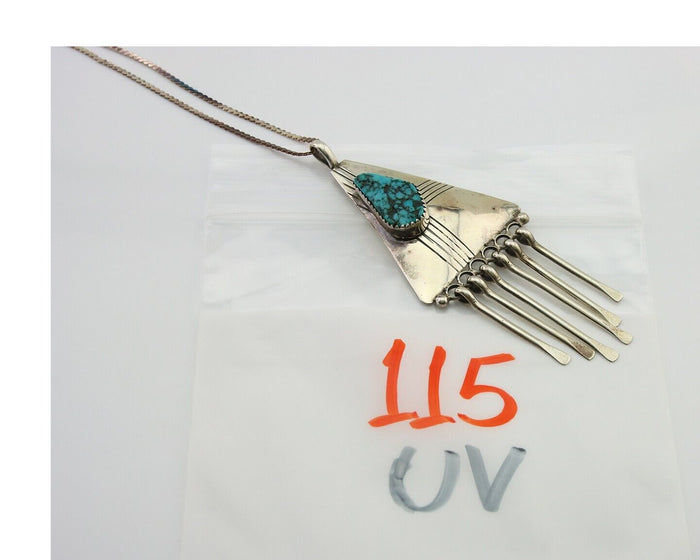 Navajo Necklace 925 Silver Natural Turquoise Artist Signed MT C.80's