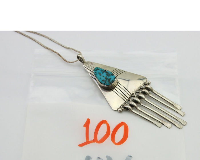 Navajo Necklace 925 Silver Natural Turquoise Artist Signed MT C.80's