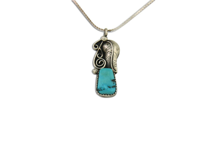 Navajo Necklace 925 Silver Natural Turquoise Artist Signed MZR+ C.80's