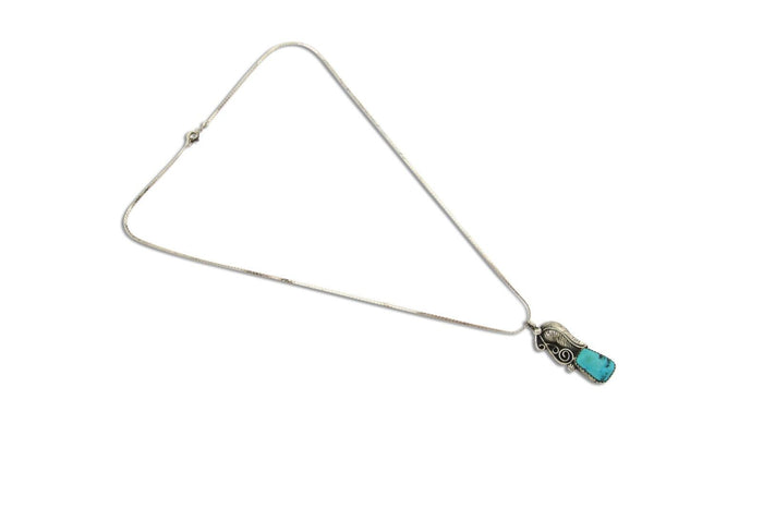 Navajo Necklace 925 Silver Natural Turquoise Artist Signed MZR+ C.80's