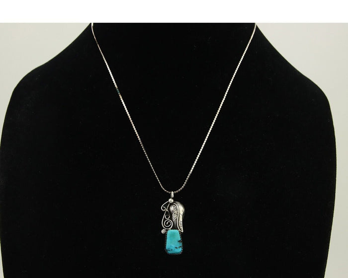 Navajo Necklace 925 Silver Natural Turquoise Artist Signed MZR+ C.80's