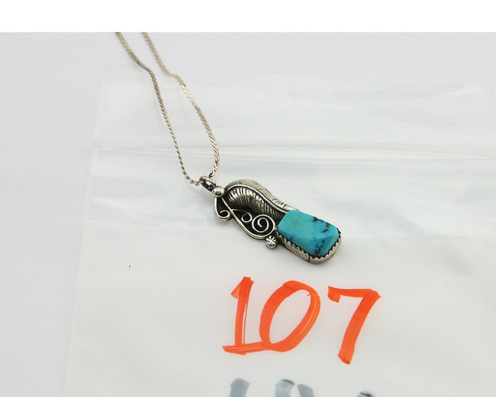 Navajo Necklace 925 Silver Natural Turquoise Artist Signed MZR+ C.80's