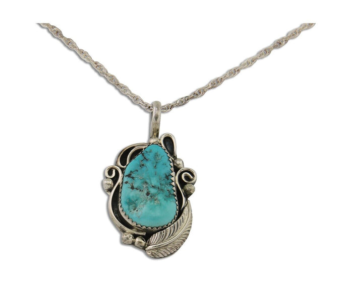 Navajo Necklace 925 Silver Natural Turquoise Artist Signed PM C.80's
