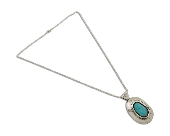 Navajo Necklace 925 Silver Natural Turquoise Artist Signed SLJ? C.80's