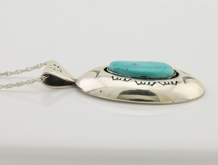 Navajo Necklace 925 Silver Natural Turquoise Artist Signed SLJ? C.80's