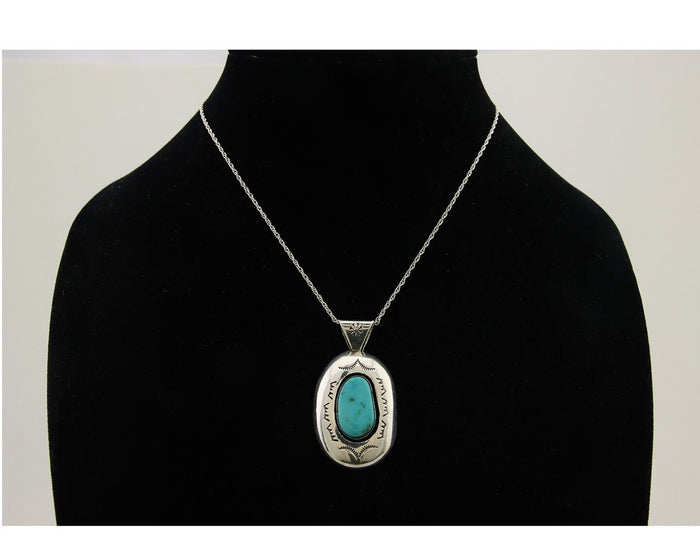 Navajo Necklace 925 Silver Natural Turquoise Artist Signed SLJ? C.80's