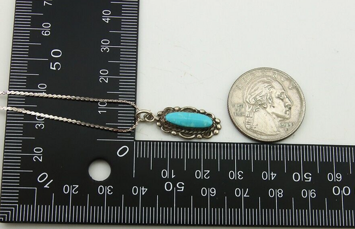 Navajo Necklace 925 Silver Natural Turquoise Artist Signed Square C.80's