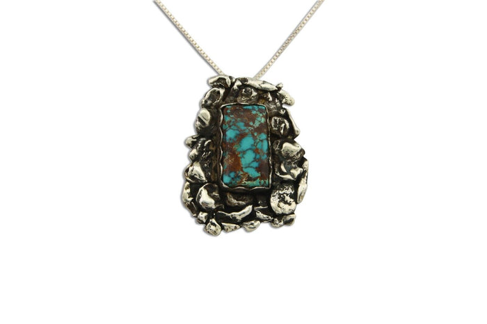 Navajo Necklace 925 Silver Natural Turquoise Artist Signed Sun Set C.80's