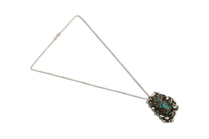 Navajo Necklace 925 Silver Natural Turquoise Artist Signed Sun Set C.80's