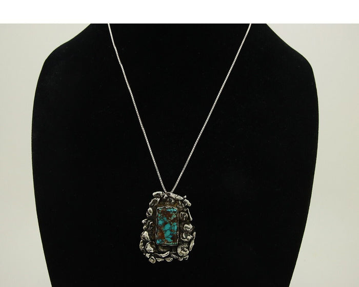 Navajo Necklace 925 Silver Natural Turquoise Artist Signed Sun Set C.80's