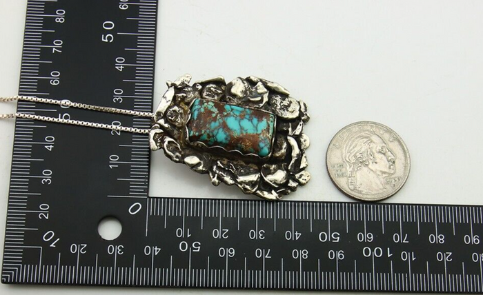 Navajo Necklace 925 Silver Natural Turquoise Artist Signed Sun Set C.80's