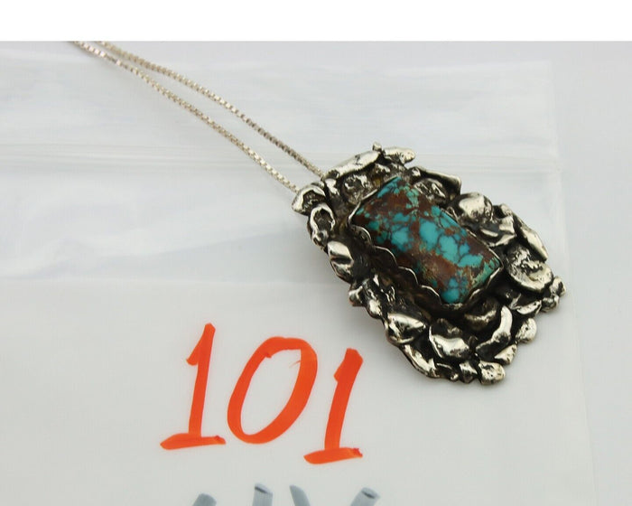 Navajo Necklace 925 Silver Natural Turquoise Artist Signed Sun Set C.80's