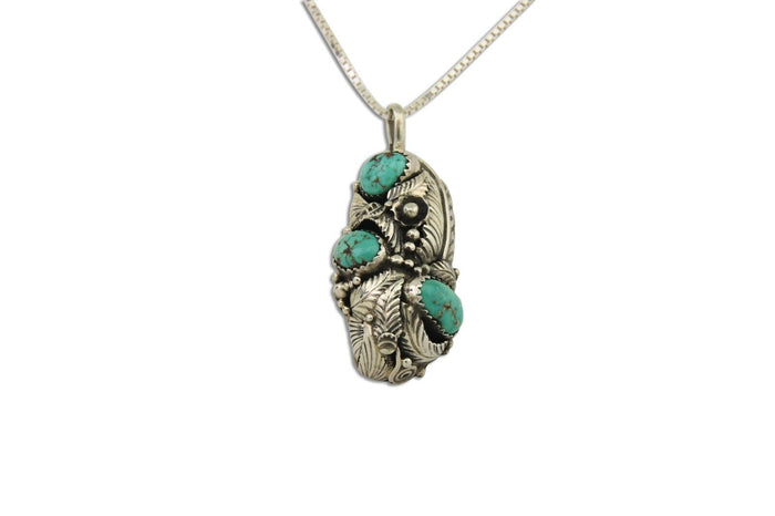 Navajo Necklace 925 Silver Natural Turquoise Artist Signed Tom Willeto C.80's