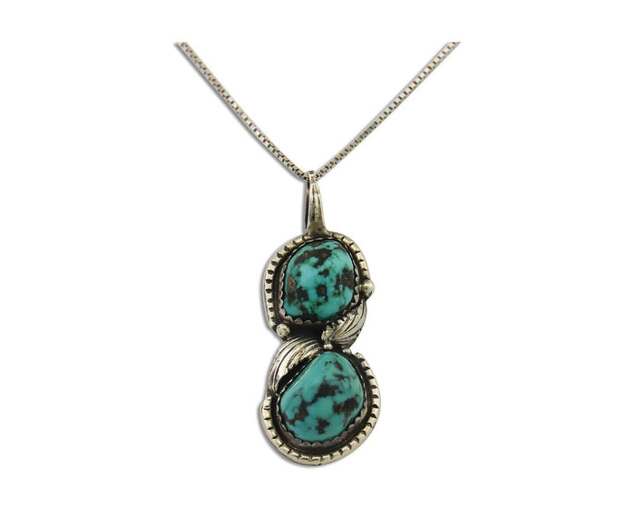 Navajo Necklace 925 Silver Natural Turquoise Artist Signed Tom Willeto C.80's