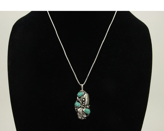 Navajo Necklace 925 Silver Natural Turquoise Artist Signed Tom Willeto C.80's