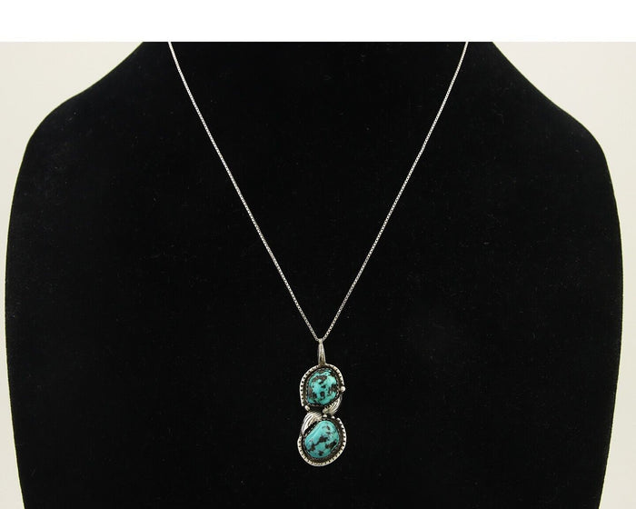 Navajo Necklace 925 Silver Natural Turquoise Artist Signed Tom Willeto C.80's