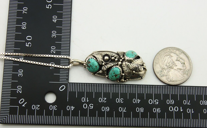 Navajo Necklace 925 Silver Natural Turquoise Artist Signed Tom Willeto C.80's