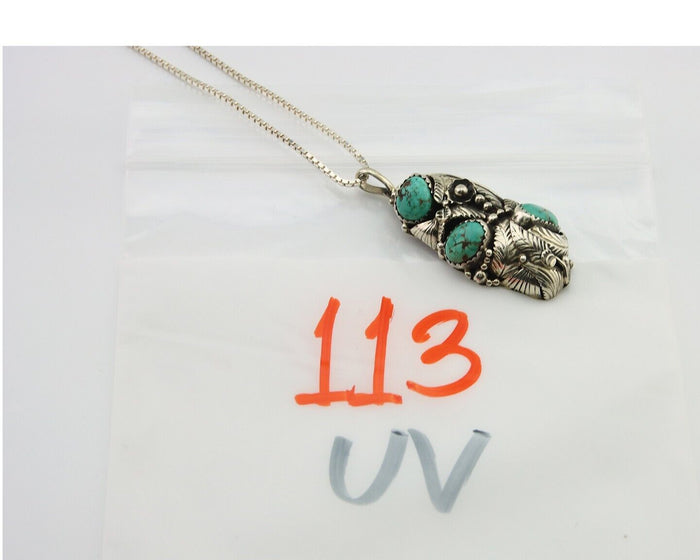 Navajo Necklace 925 Silver Natural Turquoise Artist Signed Tom Willeto C.80's