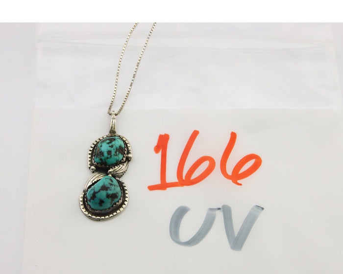 Navajo Necklace 925 Silver Natural Turquoise Artist Signed Tom Willeto C.80's