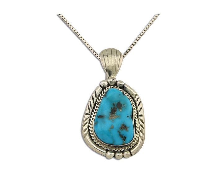Navajo Necklace 925 Silver Natural Turquoise Artist Signed Tommy C.80's