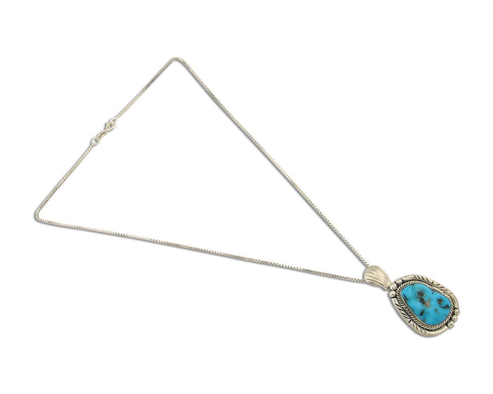 Navajo Necklace 925 Silver Natural Turquoise Artist Signed Tommy C.80's