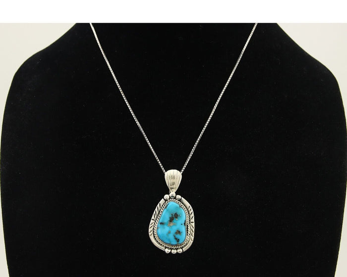 Navajo Necklace 925 Silver Natural Turquoise Artist Signed Tommy C.80's