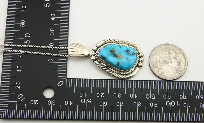 Navajo Necklace 925 Silver Natural Turquoise Artist Signed Tommy C.80's