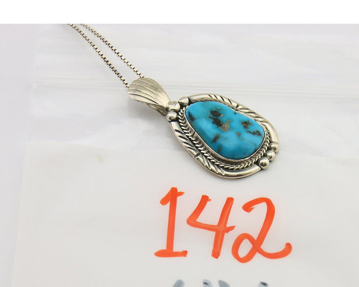 Navajo Necklace 925 Silver Natural Turquoise Artist Signed Tommy C.80's