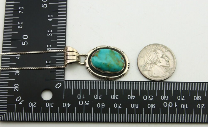 Navajo Necklace 925 Silver Natural Turquoise Artist Signed UP C.80's