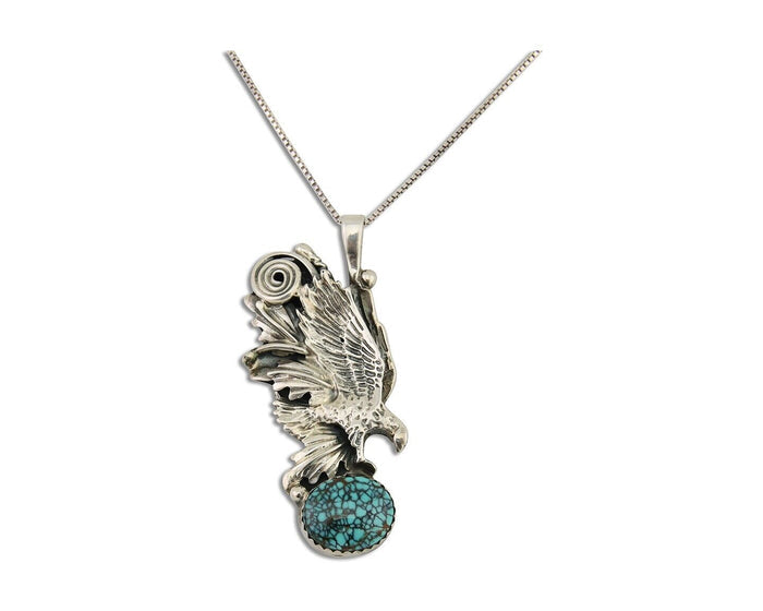 Navajo Necklace 925 Silver Natural Turquoise Artist Signed Wiehe C.80's