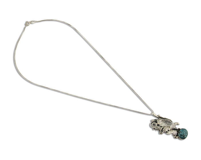 Navajo Necklace 925 Silver Natural Turquoise Artist Signed Wiehe C.80's