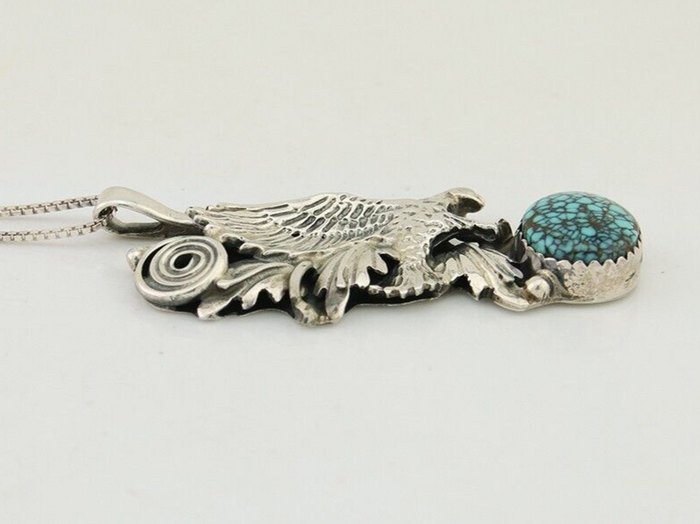 Navajo Necklace 925 Silver Natural Turquoise Artist Signed Wiehe C.80's