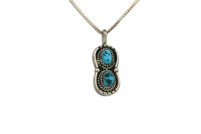 Navajo Necklace 925 Silver Natural Turquoise Native American Artist C.80's