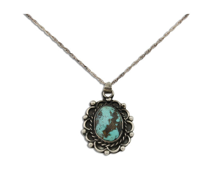 Navajo Necklace 925 Silver Natural Turquoise Native American Artist C.80's