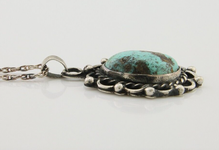 Navajo Necklace 925 Silver Natural Turquoise Native American Artist C.80's