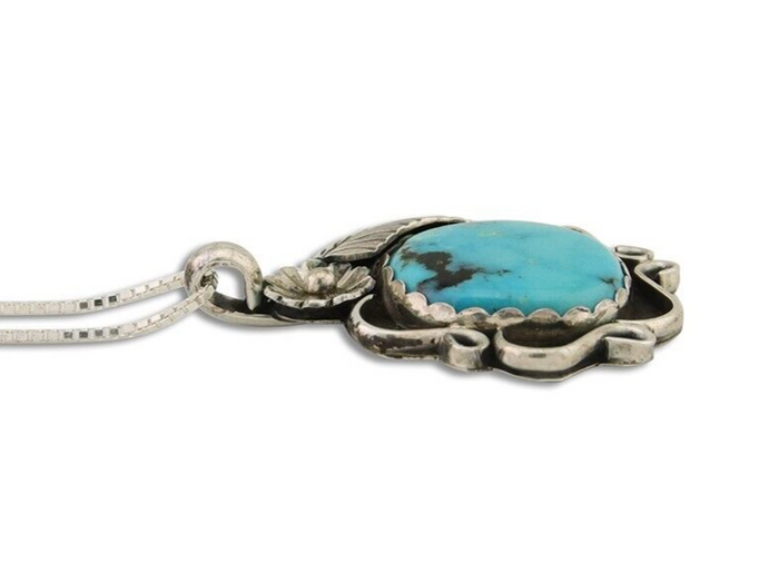 Navajo Necklace 925 Silver Natural Turquoise Native Artist C.80's