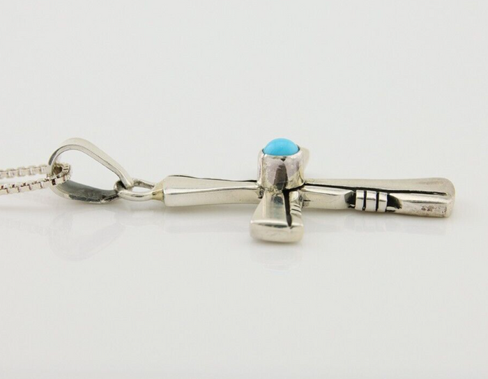 Navajo Necklace 925 Silver Natural Turquoise Native Artist Signed C.80's