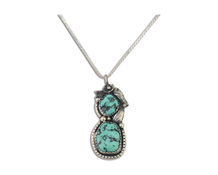 Navajo Necklace 925 Silver Natural Turquoise Signed Tom Willeto C.80s
