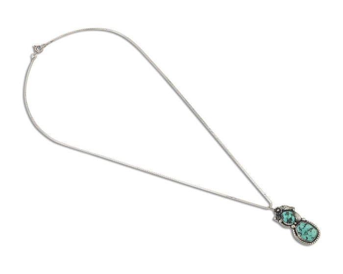 Navajo Necklace 925 Silver Natural Turquoise Signed Tom Willeto C.80s