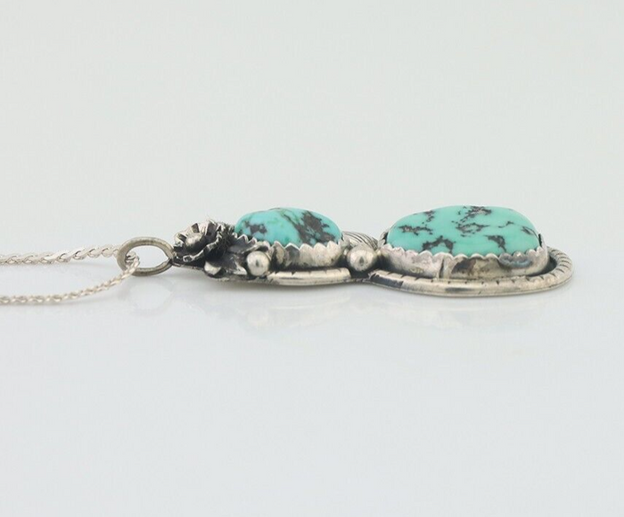 Navajo Necklace 925 Silver Natural Turquoise Signed Tom Willeto C.80s