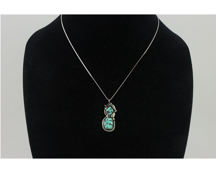 Navajo Necklace 925 Silver Natural Turquoise Signed Tom Willeto C.80s