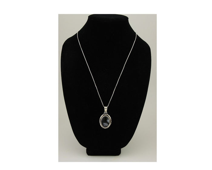 Navajo Necklace 925 Silver Onyx Natural Snowflake Agate Signed Native American