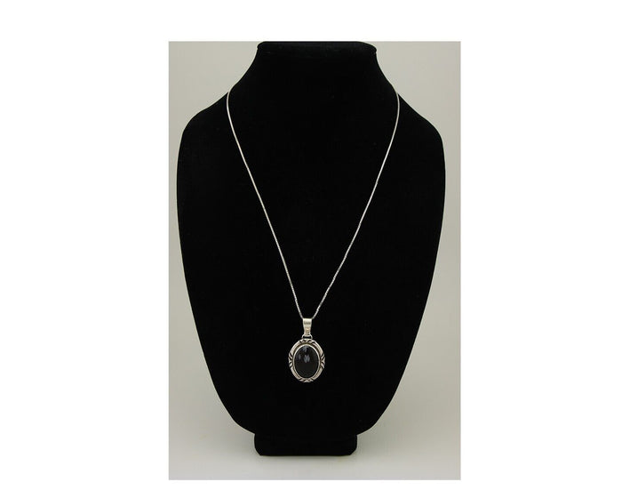 Navajo Necklace 925 Silver Onyx Natural Snowflake Agate Signed Native American