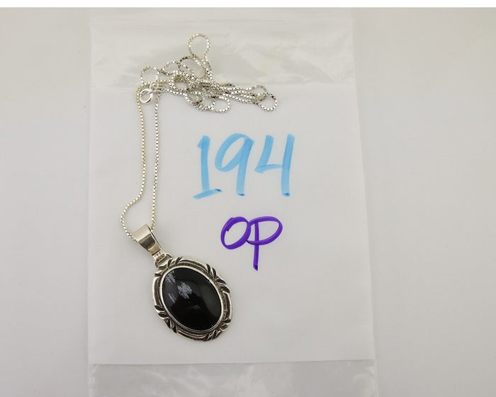 Navajo Necklace 925 Silver Onyx Natural Snowflake Agate Signed Native American