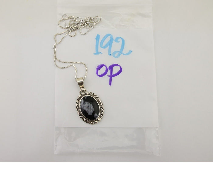 Navajo Necklace 925 Silver Onyx Natural Snowflake Agate Signed Native American