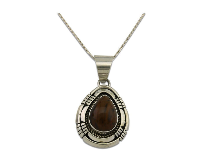 Navajo Necklace 925 Silver Petrified Wood Handmade Native American Artist C.80's